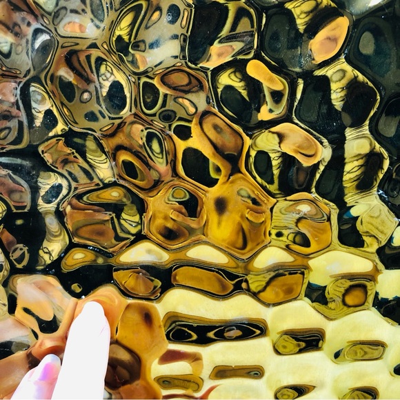 Gold Porcelain Decorative Plate Egg Shape Bubble Trim Edge Centerpiece Home PRC - Picture 5 of 10